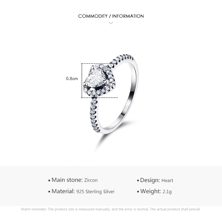 925 Sterling Silver Zircon Heart Shape Rings