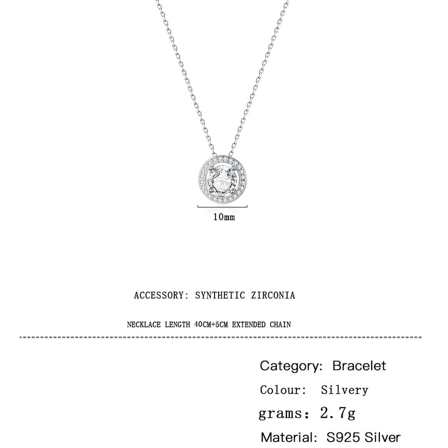 925 Sterling Silver Water Plating Zircon cable chain Hollow Out Inlay Round Pendant Necklace