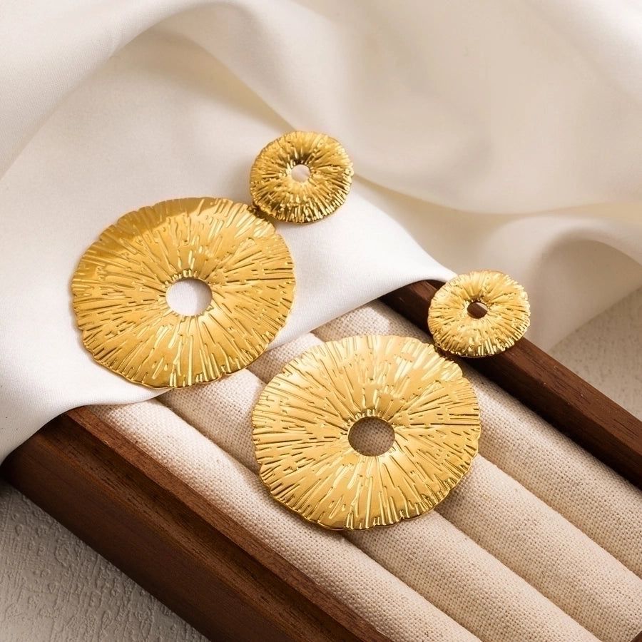 1 Pair Cool Style Round Leaves Flower Pleated 304 Stainless Steel 18K Gold Plated Stainless Steel Earrings