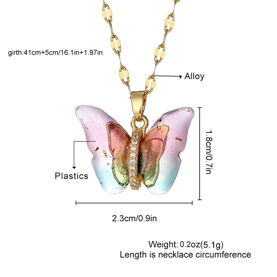 Casual Simple Style Artistic Butterfly Alloy Plastic Paperclip Chain Pendant Necklaces