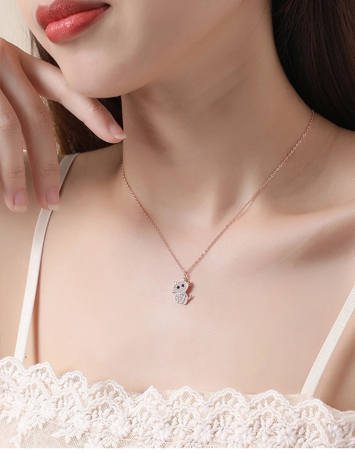 925 Sterling Silver Zircon cable chain Polishing Plating Inlay Cat Pendant Necklace