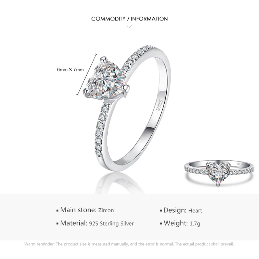 925 Sterling Silver Zircon Heart Shape Rings