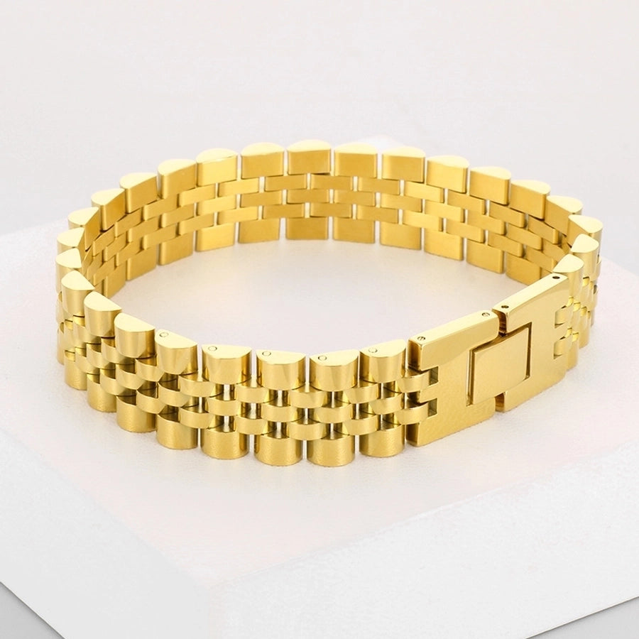 Hip-Hop Solid Color Stainless Steel 18K Gold Plated Men's Bracelets