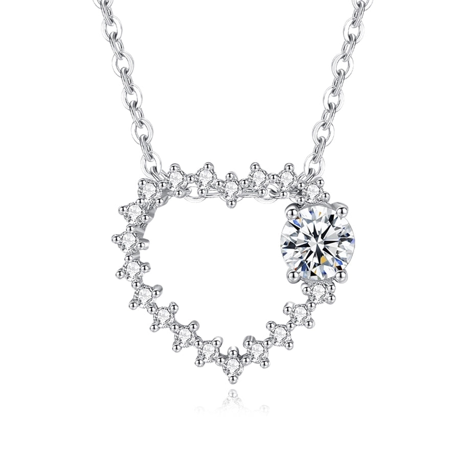 925 Sterling Silver Moissanite Zircon Cross chain Plating Inlay Heart Shape Pendant Necklace