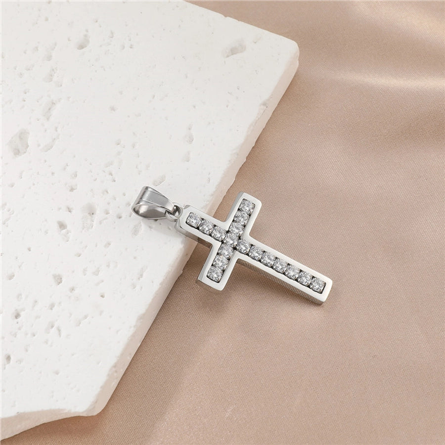 hip-hop simple style cross stainless steel plating inlay zircon gold plated men's pendant necklace