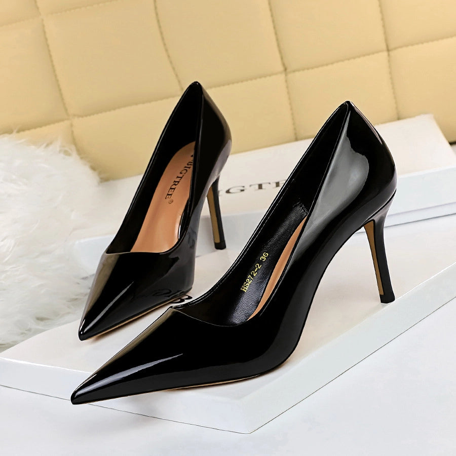 272-2  style simple high heel glossy patent leather shallow mouth pointed sexy slimming professional OL high heels single-layer shoes
