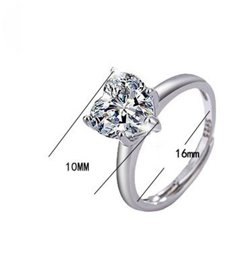 925 Sterling Silver Zircon Heart Shape Open Rings