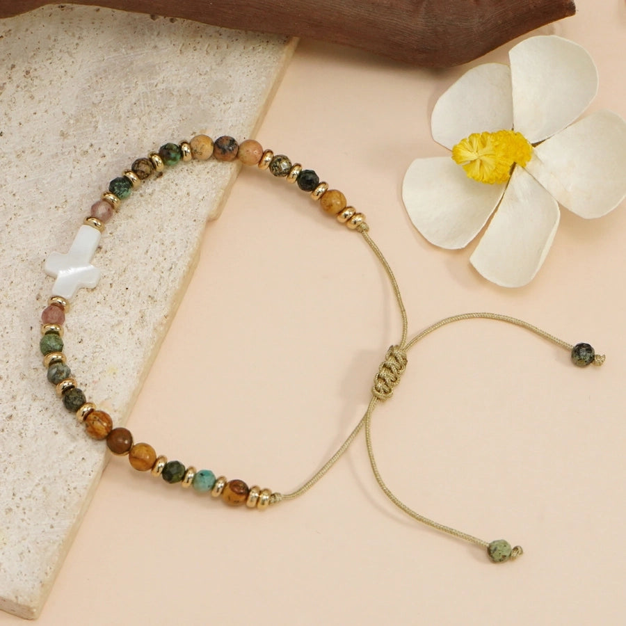 Bohemian Cross natural stone Shell  String Bracelets