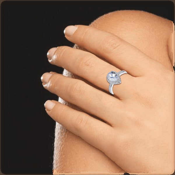 Cubic Zirconia Halo Pear Cut Ring for Women